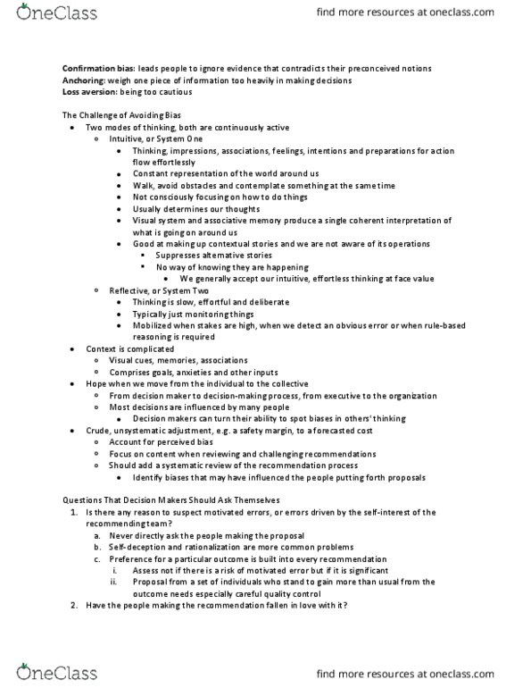 AFM203 Chapter Notes - Chapter 8: Anchoring, Confirmation Bias, Loss Aversion thumbnail