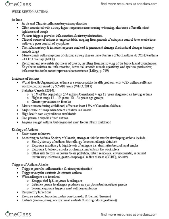 PAT 20A/B Lecture Notes - Lecture 7: Gastroesophageal Reflux Disease, Bronchial Hyperresponsiveness, Airway Obstruction thumbnail