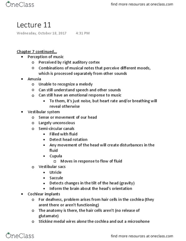 PSYC 211 Lecture Notes - Lecture 11: Proprioception, Carbonation, Group C Nerve Fiber thumbnail