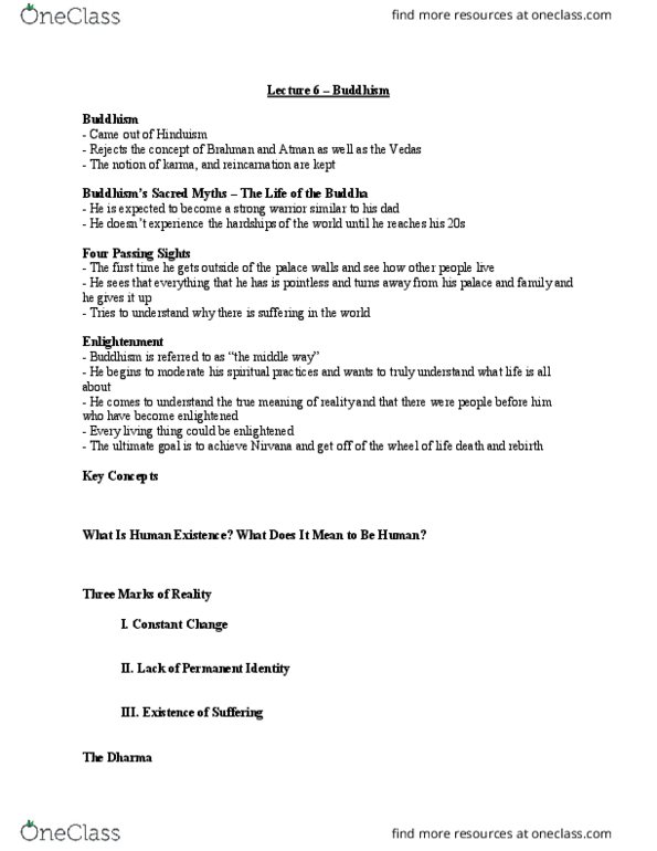 Religious Studies 1022A/B Lecture Notes - Lecture 6: Vedas, Dharma, Mahayana thumbnail