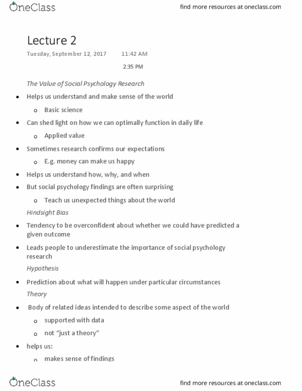 PSYC 215 Lecture Notes - Lecture 2: Participant Observation, Prosocial Behavior thumbnail