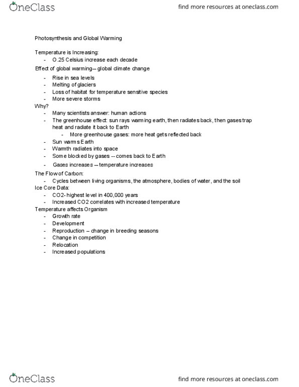 BISC104 Lecture Notes - Lecture 6: Core Data, Photosynthesis, Organism thumbnail