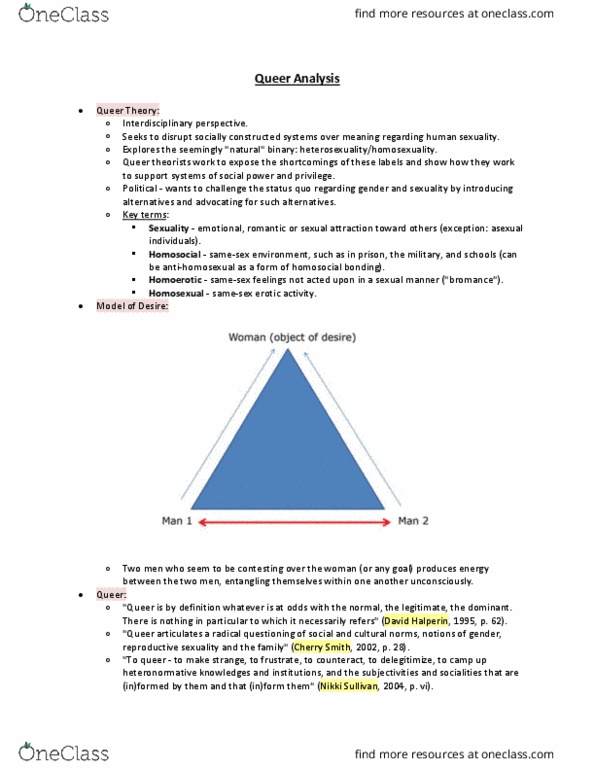 MDSA01H3 Lecture Notes - Lecture 9: David M. Halperin, Queer Theory, Cherry Smith thumbnail