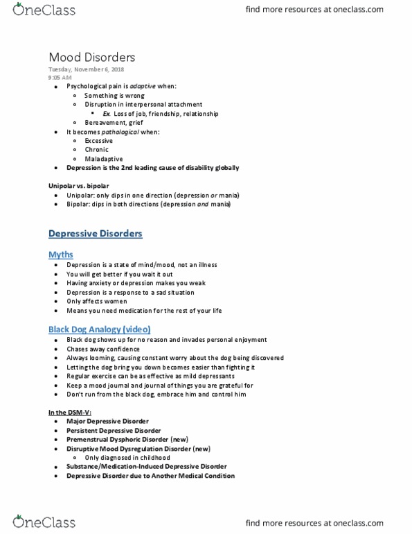 Psychology 2310A/B Lecture Notes - Lecture 7: Mood Disorder, Bipolar Disorder, Psychological Pain thumbnail