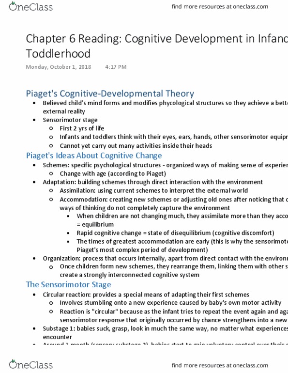 PSYC 273 Chapter 6: Cognitive Development in Infancy and Toddlerhood thumbnail