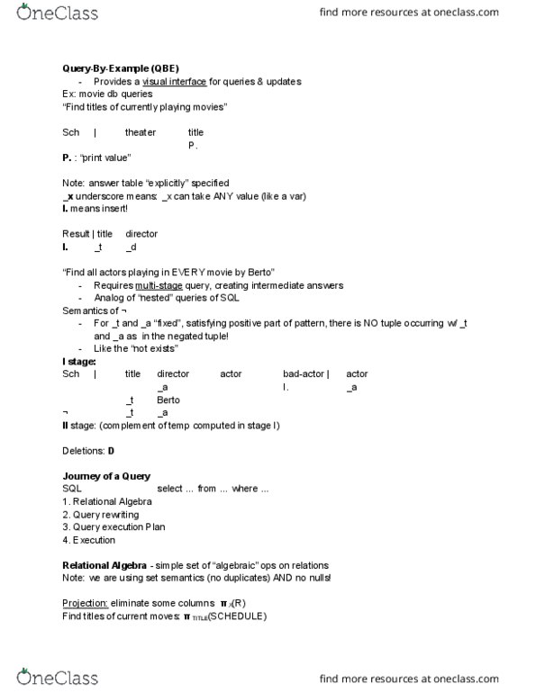 CSE 132A Lecture Notes - Lecture 10: Relational Algebra thumbnail