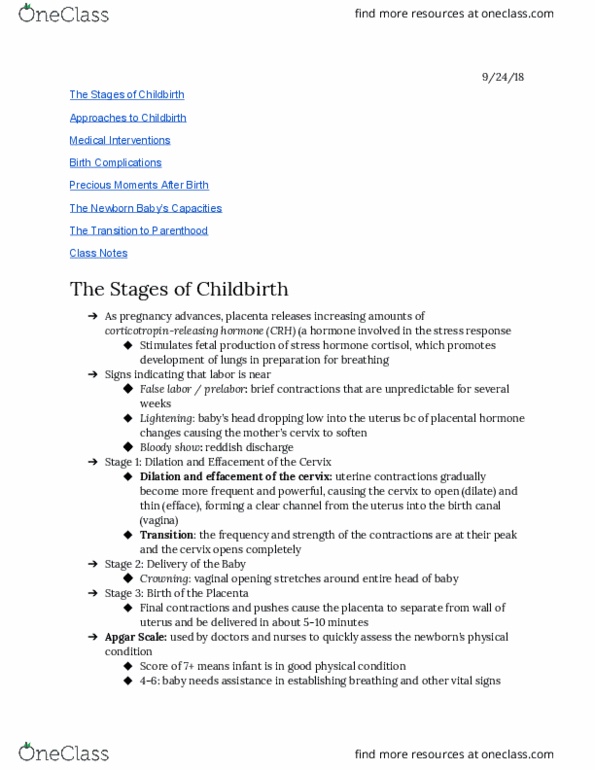 PSYC 273 Chapter 4: Birth and the Newborn Baby thumbnail