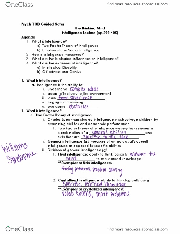 PSYCH 1100 Lecture Notes - Lecture 16: Fluid And Crystallized Intelligence, Intellectual Disability, Psych thumbnail