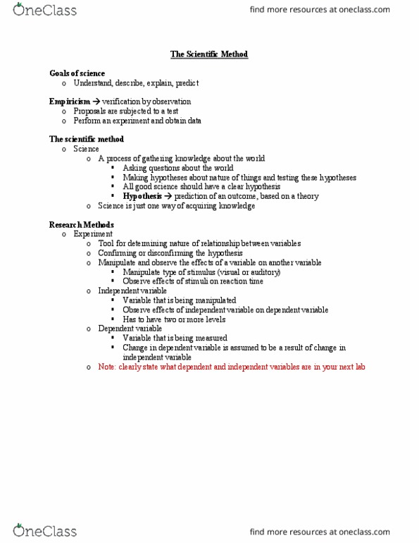 Kinesiology 1080A/B Lecture Notes - Lecture 3: Scientific Method, Empiricism thumbnail