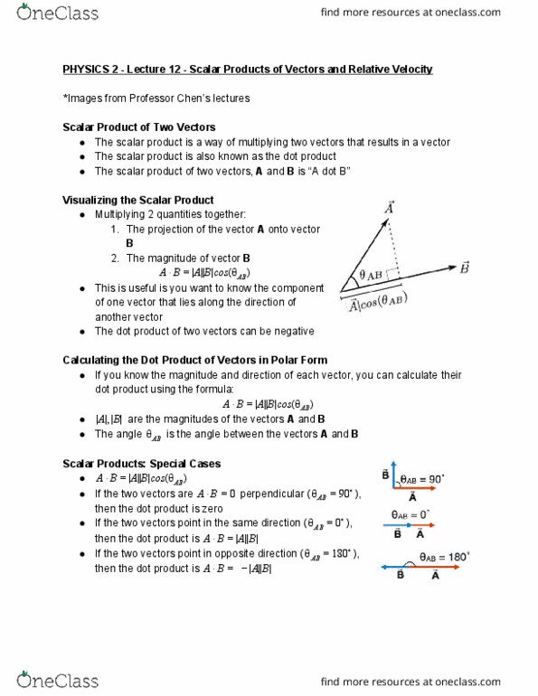 PHYSICS 2 Lecture Notes - Lecture 12: Dot Product, Joule, Euclidean Vector cover image
