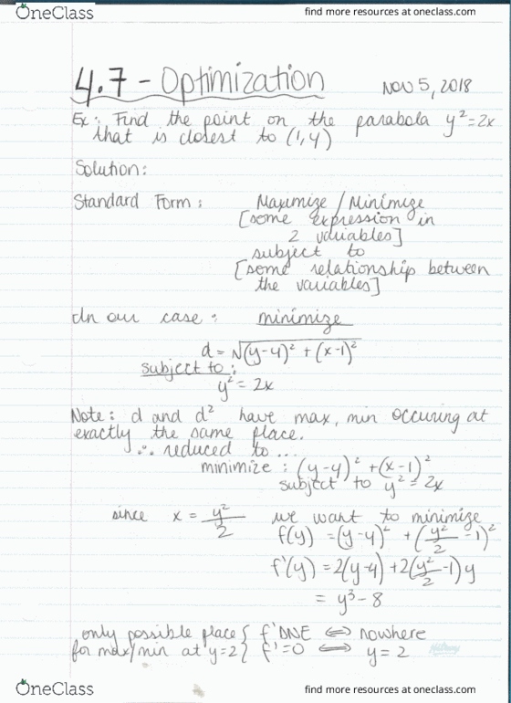 MATH 1000 Lecture 27: Math 1000 Notes November- Section 4.7 cover image