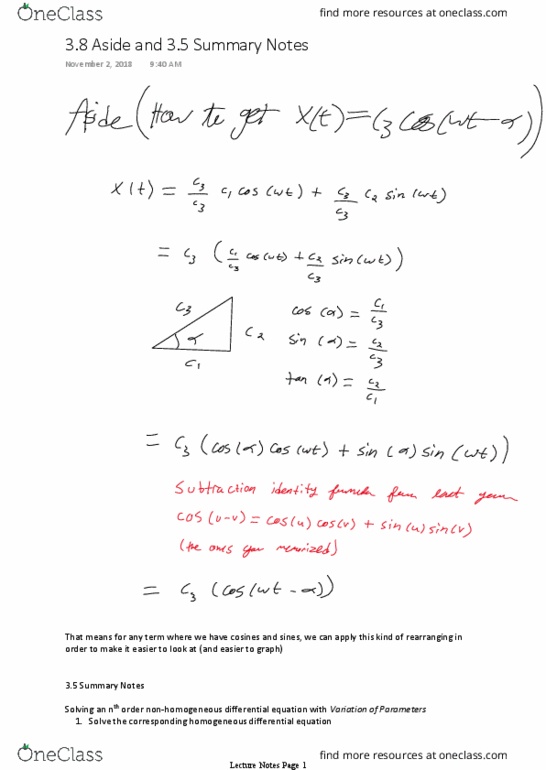 Applied Mathematics 2270A/B Lecture 13: 3.8 Aside and 3.5 Summary Notes thumbnail