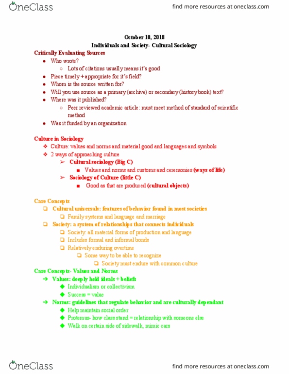 SOCIOL 1 Lecture Notes - Lecture 4: Scientific Method, Individualism, Path Dependence thumbnail