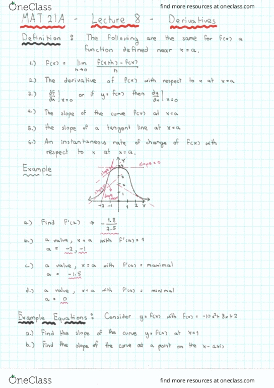 MAT 21A Lecture 8: Derivatives cover image