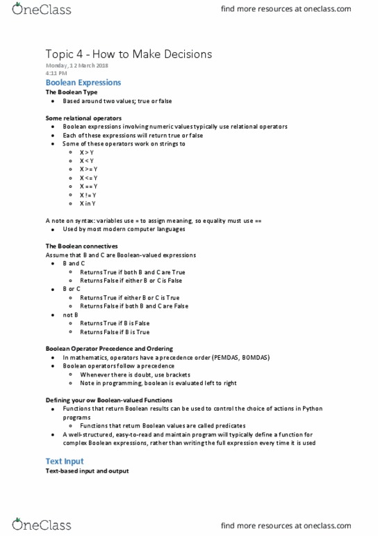 IFB104 Lecture Notes - Lecture 4: Order Of Operations, Computer Keyboard, Eval thumbnail