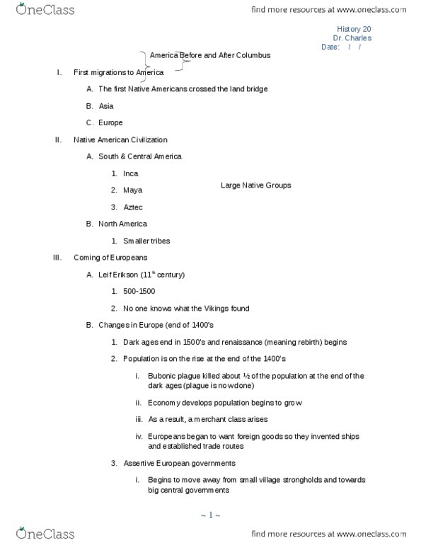 HIST 020 Lecture Notes - Cinchona, Smallpox, Opossum thumbnail
