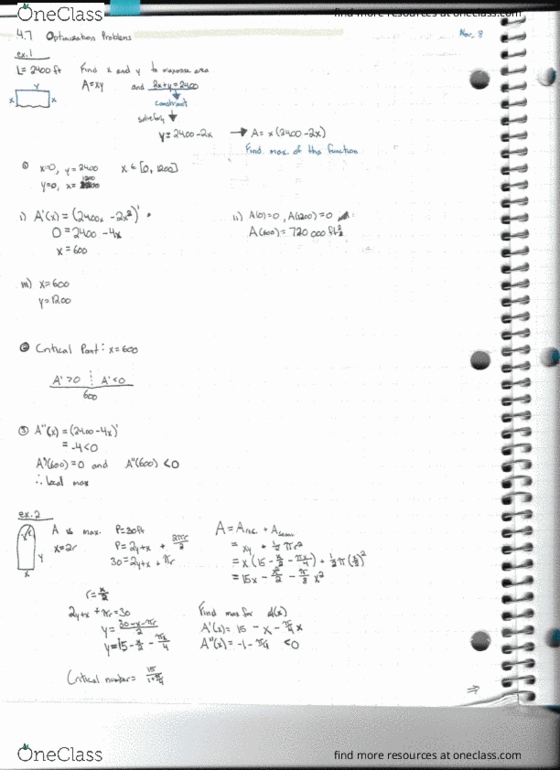 Calculus 1000A/B Lecture 37: 4.7 Optimization Problems cover image