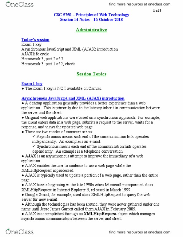 CSC 5750 Lecture Notes - Lecture 14: Jesse James Garrett, Internet Explorer 5, Xmlhttprequest thumbnail