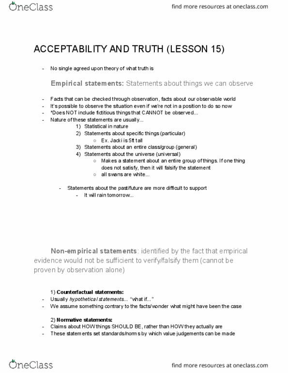 Philosophy 1200 Lecture 15: ACCEPTABILITY AND TRUTH (LESSON 15) thumbnail