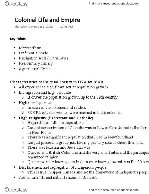HIST 2500 Lecture Notes - Lecture 4: Navigation Acts, Corn Laws, Lower Canada thumbnail