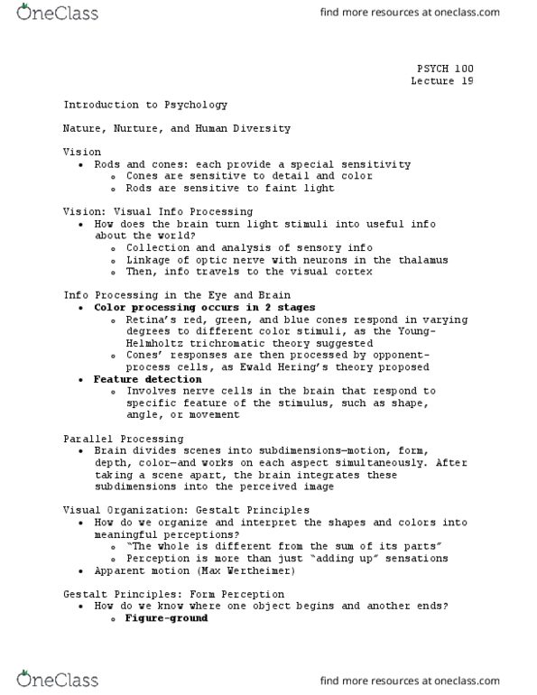 PSYCH 100 Lecture Notes - Lecture 19: Max Wertheimer, Gestalt Psychology, Trichromacy thumbnail