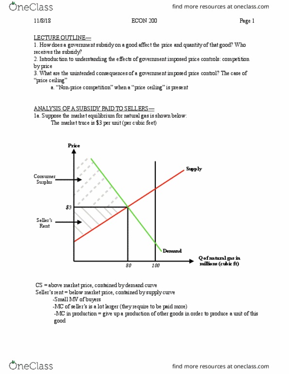 ECON 200 Lecture Notes - Lecture 13: Price Ceiling, Price Controls, Economic Equilibrium cover image