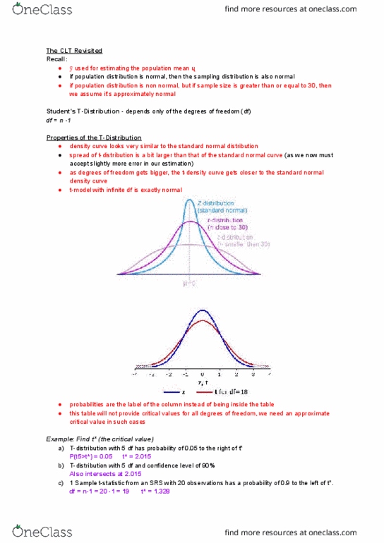 Stat151 Textbook Notes Fall 18 Chapter 18 Normal Distribution Sampling Distribution Standard Deviation