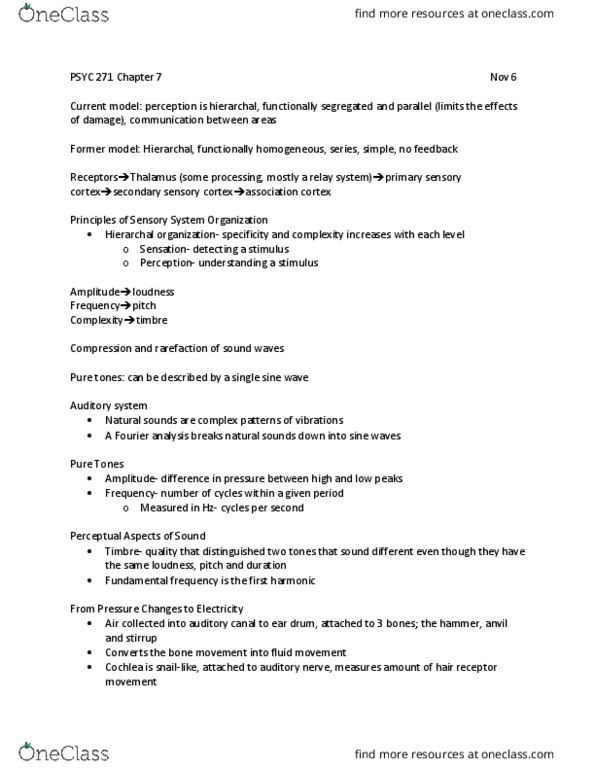 PSYC 271 Lecture Notes - Lecture 15: Auditory Cortex, Natural Sounds, Eardrum thumbnail