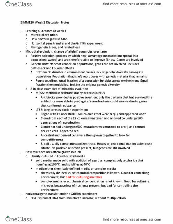 BIMM 120 Chapter Notes - Chapter 3: Horizontal Gene Transfer, Genetic Drift, Methicillin thumbnail