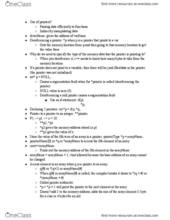 CMPSC 16 Lecture Notes - Lecture 9: Null Pointer, Segmentation Fault, Array Data Structure thumbnail