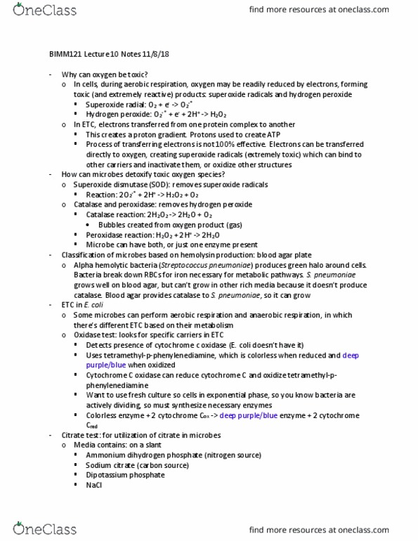 BIMM 121 Lecture Notes - Lecture 10: Ammonium Dihydrogen Phosphate, Superoxide Dismutase, Dipotassium Phosphate thumbnail