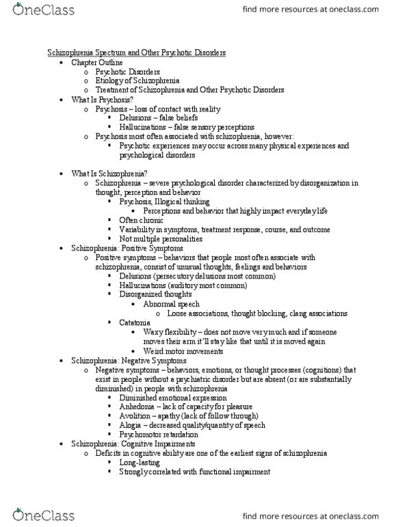 PY 358 Lecture Notes - Lecture 15: Psychomotor Retardation, Mental Disorder, Thought Disorder thumbnail