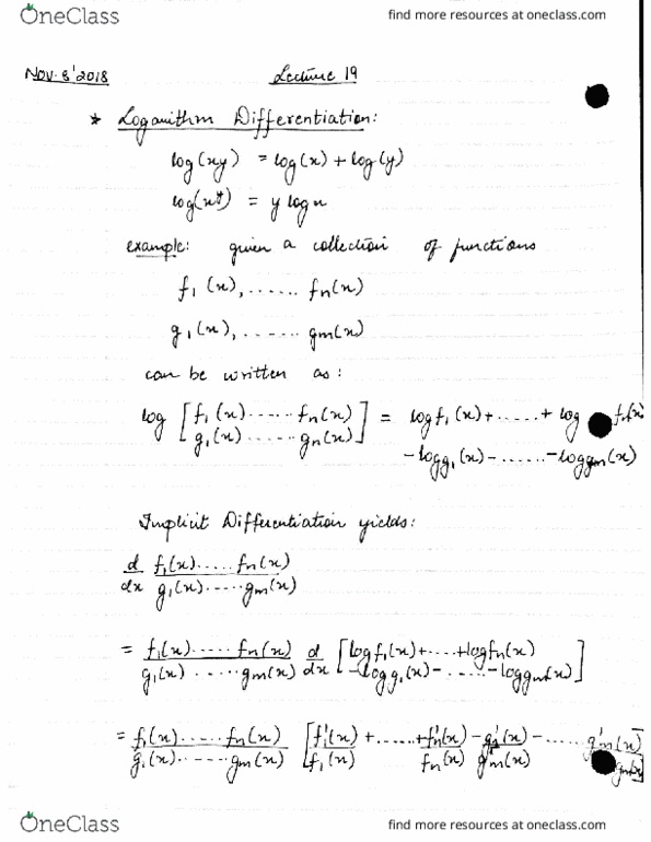 MAT137Y5 Lecture 19: LOGARITHM DIFFERENTIATION AND APPLICATIONS OF DERIVATIVES cover image