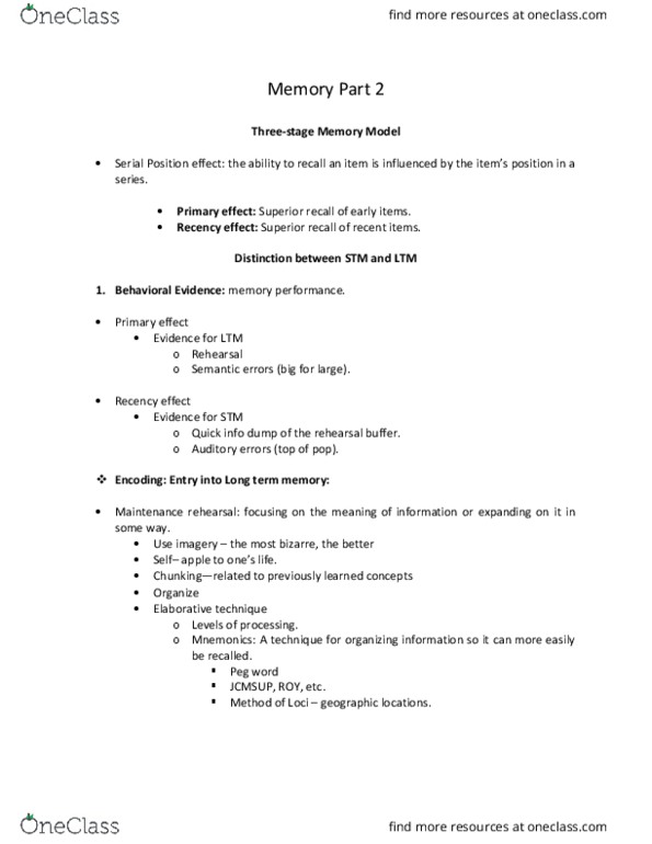 PSYCH 101 Lecture Notes - Lecture 25: Thiamine, Eyewitness Identification, Childhood Amnesia thumbnail