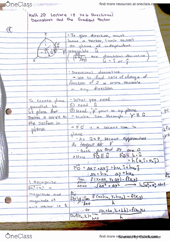 Math 2d Lecture 18 Directional Derivatives And Gradient Vector Oneclass