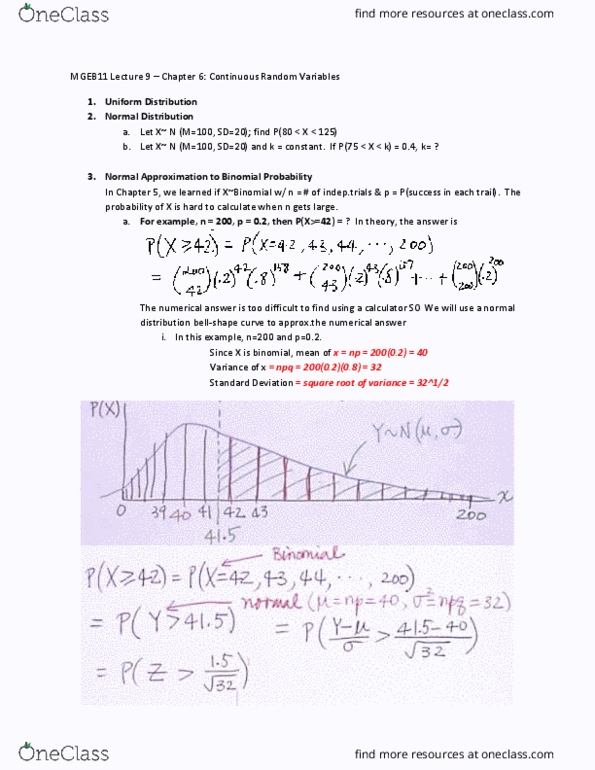 MGEB11H3 Lecture Notes - Lecture 9: Binomial Distribution, Central Limit Theorem, Sampling Distribution thumbnail