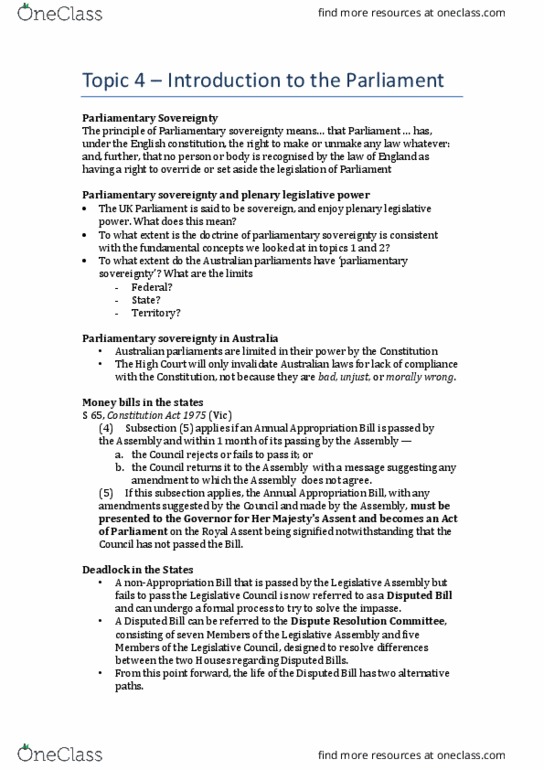 LAW1112 Lecture Notes - Lecture 4: Constitution Of The United Kingdom thumbnail