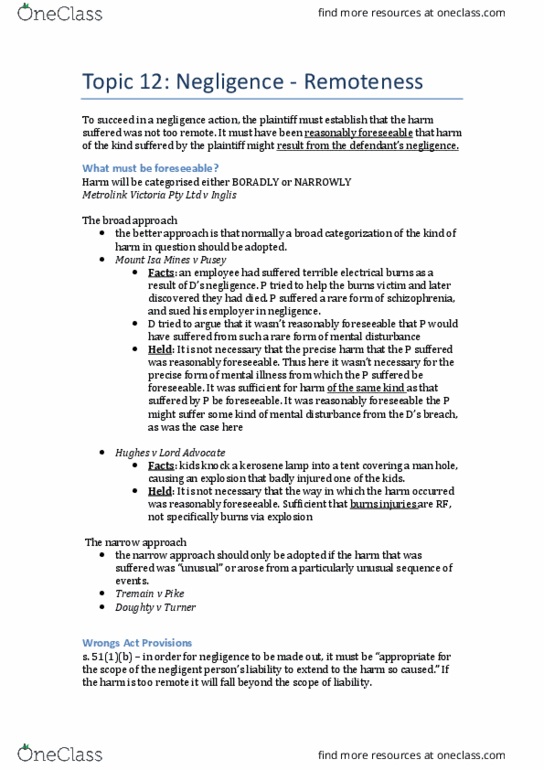 LAW1113 Lecture Notes - Lecture 13: Mount Isa Mines, Lord Advocate, Breach (Security Exploit) thumbnail