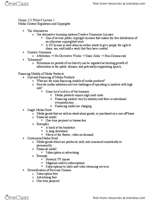COMM 122 Lecture Notes - Lecture 18: Creative Commons License, Sunk Costs, California Gurls thumbnail