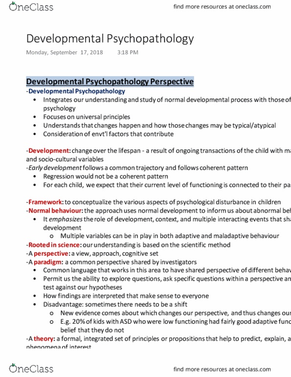 PSYCH 3B03 Lecture 5: Developmental Psychopathology thumbnail