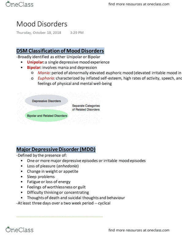 PSYCH 3B03 Lecture Notes - Lecture 10: Major Depressive Disorder, Major Depressive Episode, Bipolar Disorder thumbnail