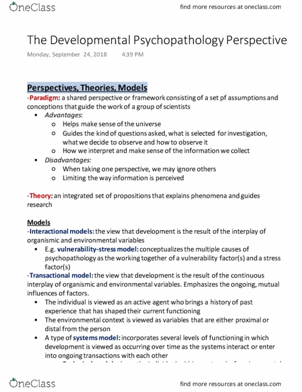 PSYCH 3B03 Chapter Notes - Chapter 2: Developmental Psychopathology, Psychopathology, Dependent And Independent Variables thumbnail