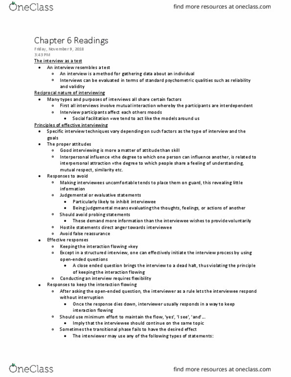 Psychology 2080A/B Chapter Notes - Chapter 6: Interpersonal Attraction, Structured Interview, Social Facilitation thumbnail