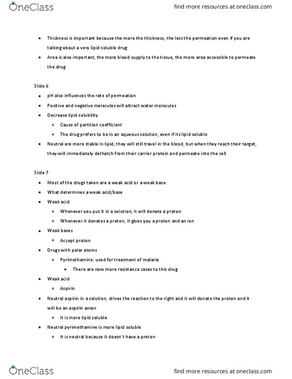 BIO200H5 Lecture Notes - Lecture 8: Pyrimethamine, Partition Coefficient, Acid Strength thumbnail