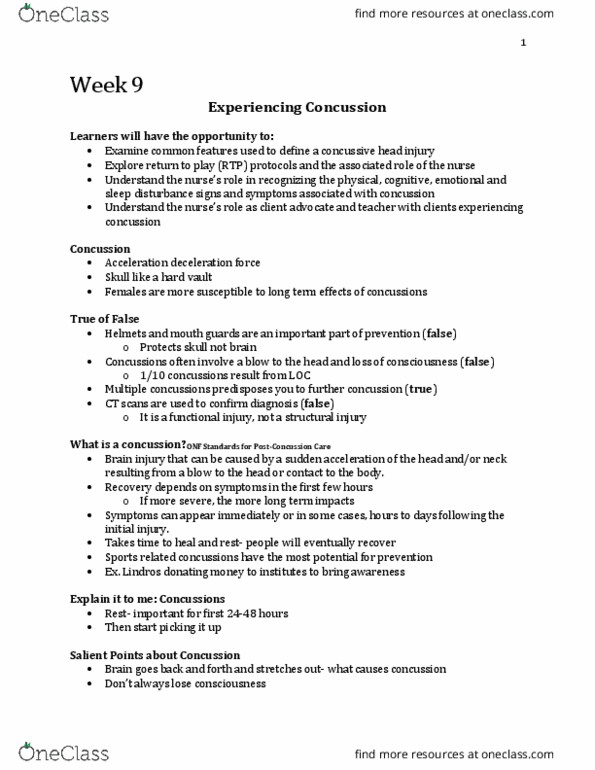 Nursing 4400A/B Lecture Notes - Lecture 9: Brain Injury, Age 13, Migraine thumbnail