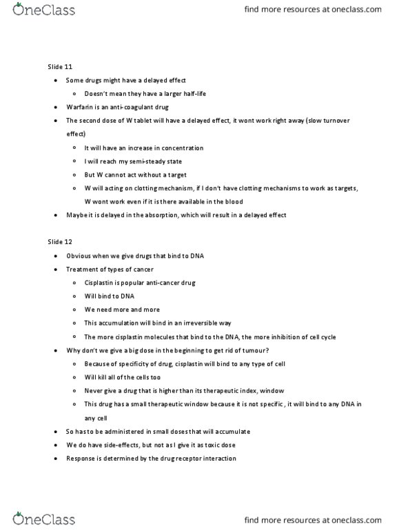 BIO200H5 Lecture Notes - Lecture 9: Therapeutic Index, Warfarin, Anticoagulant thumbnail