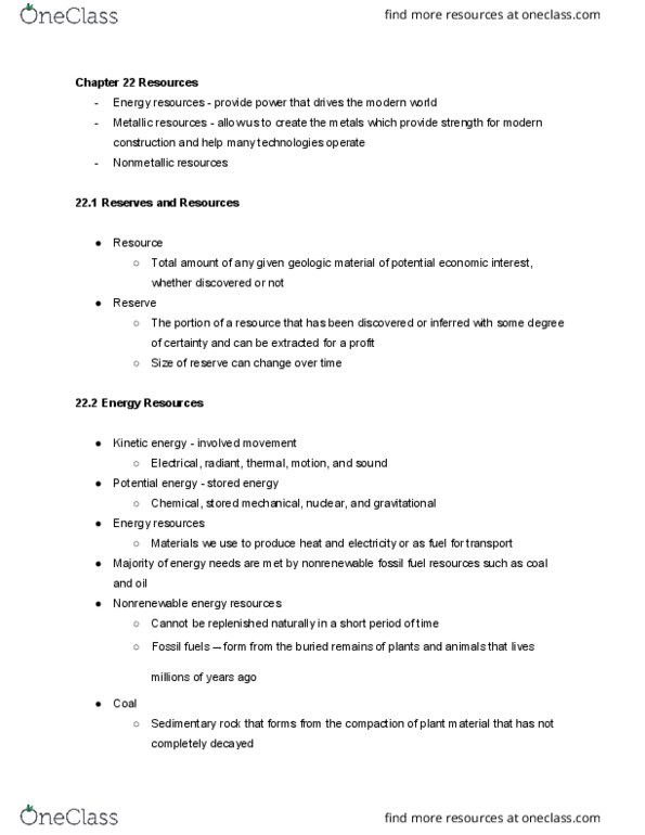 GEOL107 Chapter Notes - Chapter 22: Kinetic Energy, Potential Energy, Kerogen thumbnail