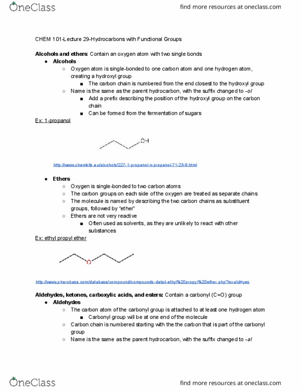 CHEM 101 Lecture Notes - Lecture 29: Carbon Group, Substituent, Propionaldehyde cover image