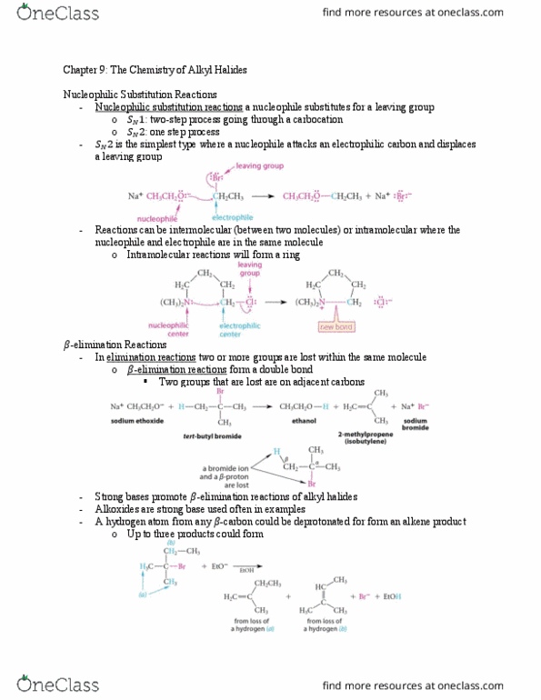 CHE 201LLR Lecture Notes - Lecture 9: Nucleophilic Substitution, Leaving Group, Alkoxide thumbnail