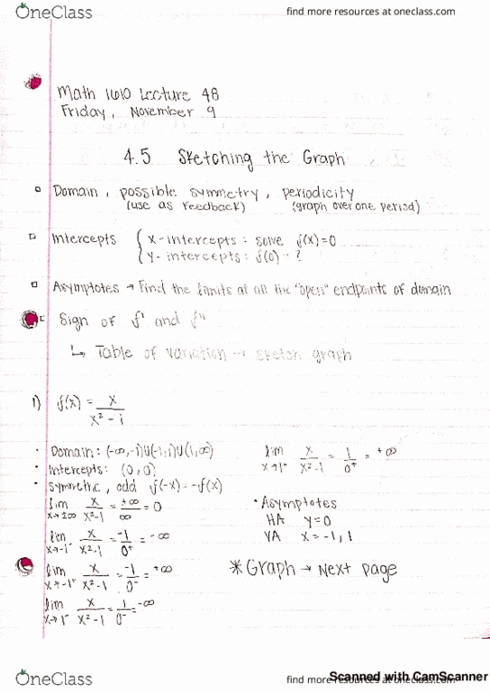 MATH 1610 Lecture 48: Sketching the graph and example cover image